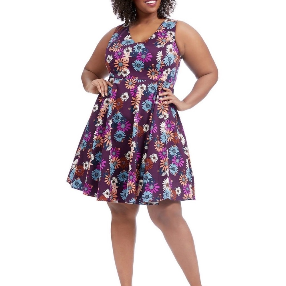 Eva Rose purple floral dress 3x Vibrant Floral Sleeveless Mini Dress